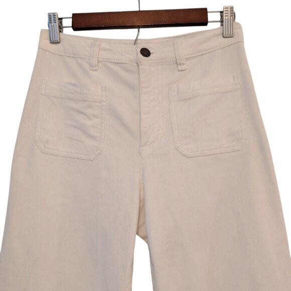 Faherty Womens Size 26 Egret White Corduroy Patch Pockets Wide Leg Pants Flaw - Picture 3 of 12